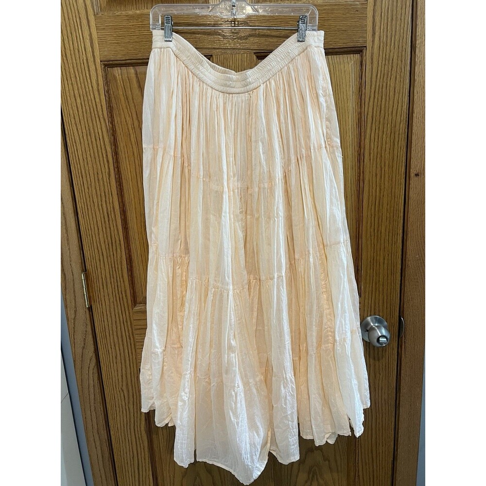 Vintage Fruit Pool Cotton Gauze Tiered Boho Maxi Skirt Large
